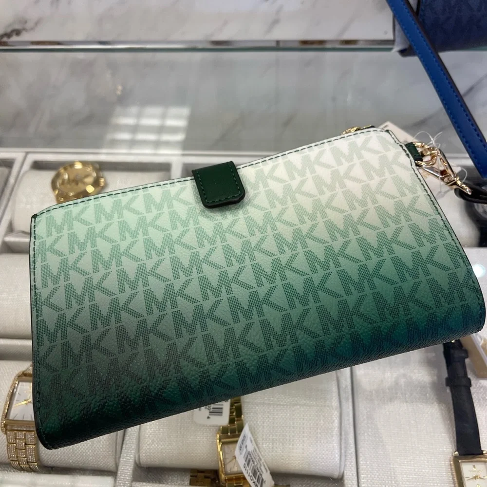 MICHAEL KORS Jet Set Large Ombré Signature Logo Double Zip Wristlet Phone Holder